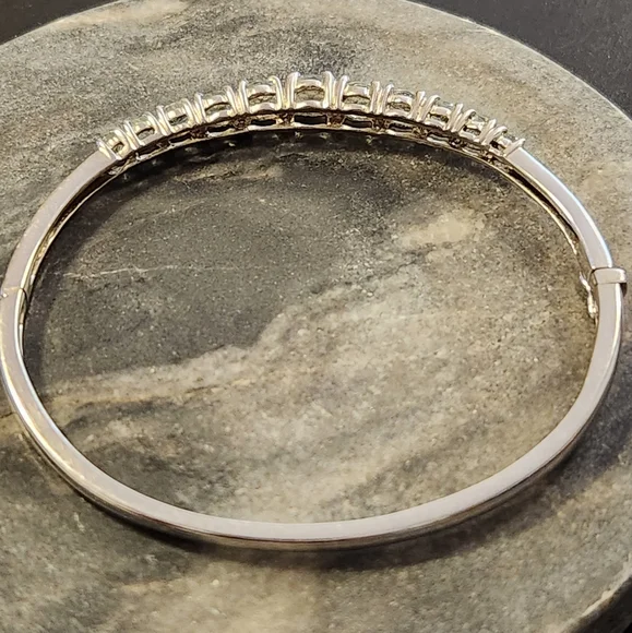 Vintage Aquamarine Sterling Silver Bangle Bracelet Size 7 - Picture 9 of 11